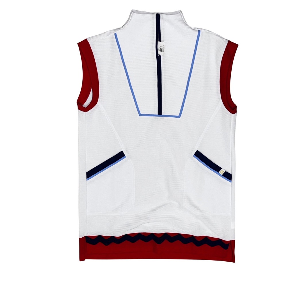 Simply Southern 1/4 -Zip Dress Lg White Red Blue New Golf Tennis Nautical Beach